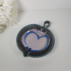 Signed Janet Rodriguez Studio Pottery Heart Spoon Rest Dish, Stoneware Bowl